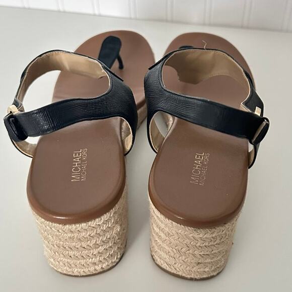 Michael Kors Laney Saffiano Leather Espadrille Wedge Sandals in Black (11) - Picture 3 of 14